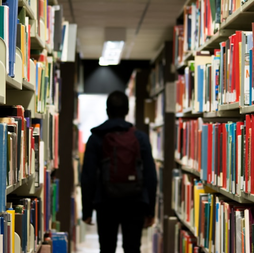 Student in library